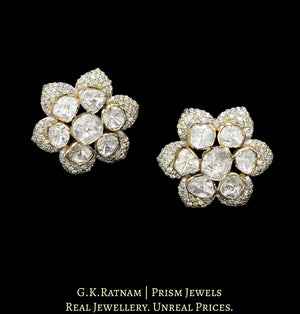 14k Gold and Diamond Polki Star-shaped Open Setting Karanphool Earring Pair