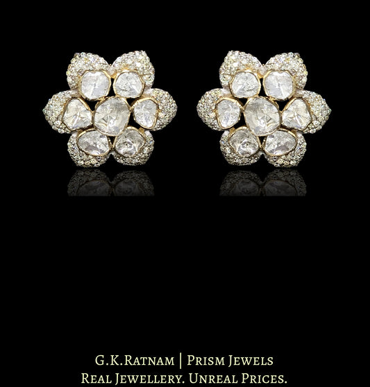 14k Gold and Diamond Polki Star-shaped Open Setting Karanphool Earring Pair