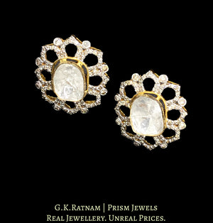 18k Gold and Diamond Polki Open Setting Tops / Studs Earring Pair with far sized uncuts surrounded by diamonds