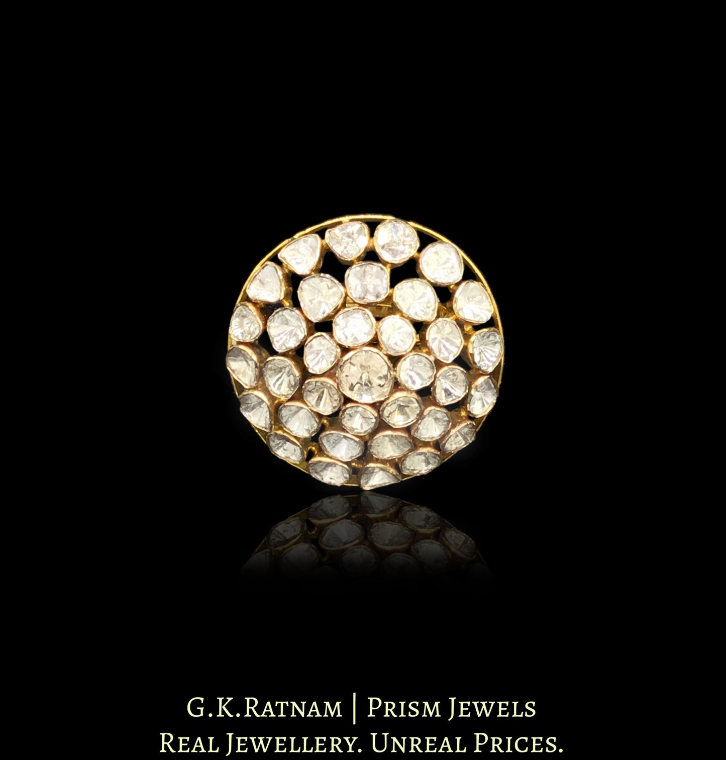 18k Gold and Diamond Polki Open Setting Round Ring with concentric uncuts