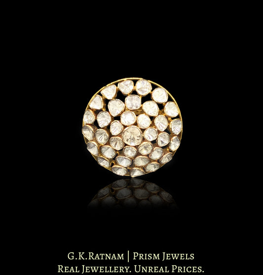 18k Gold and Diamond Polki Open Setting Round Ring with concentric uncuts