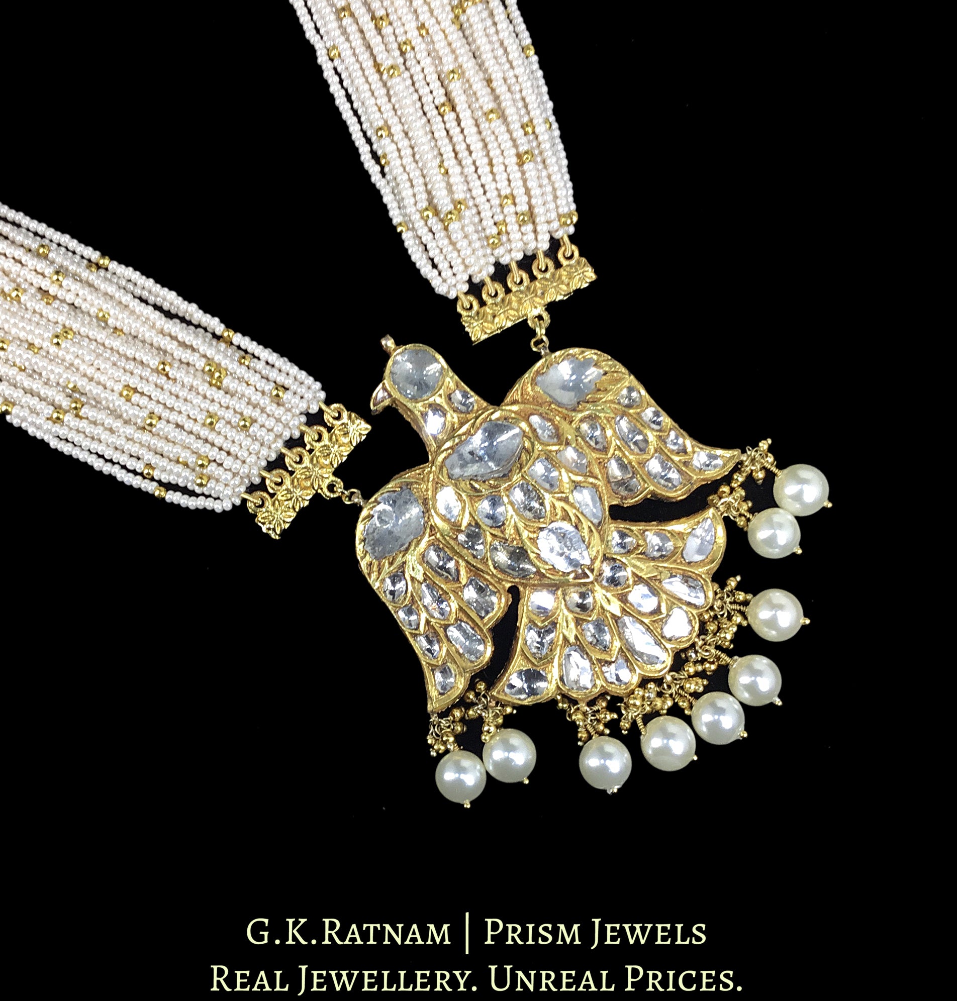 23k Gold and Diamond Polki Baaz Pendant with Chid Bunches
