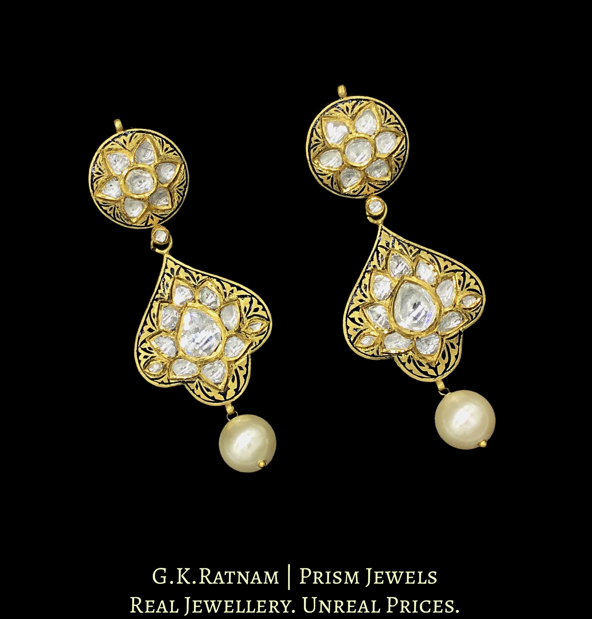22k Gold and Diamond Polki Prataj Long Earring Pair - G. K. Ratnam