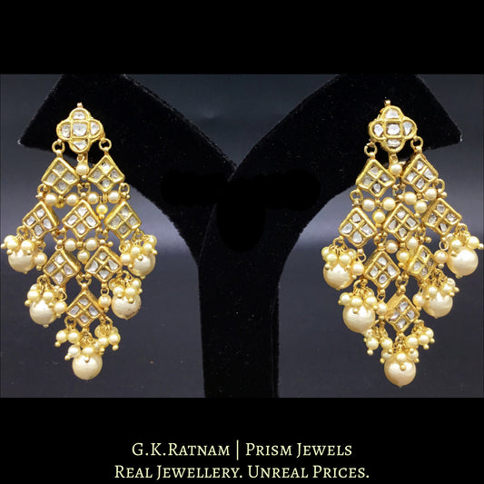 23k Gold and Diamond Polki kite-shaped Chandelier Earring Pair