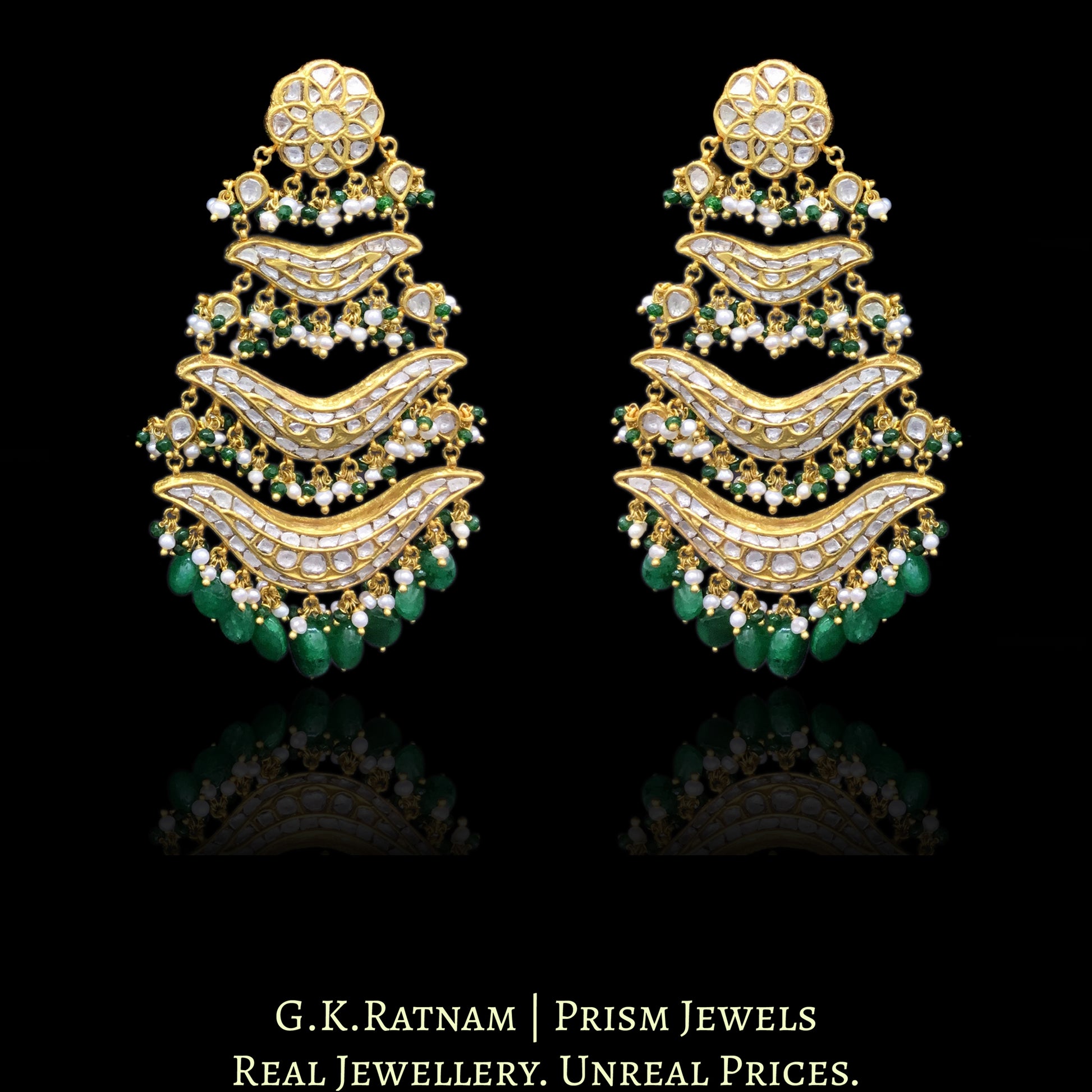 23k Gold and Diamond Polki pasa-style Chandelier Earring Pair - G. K. Ratnam
