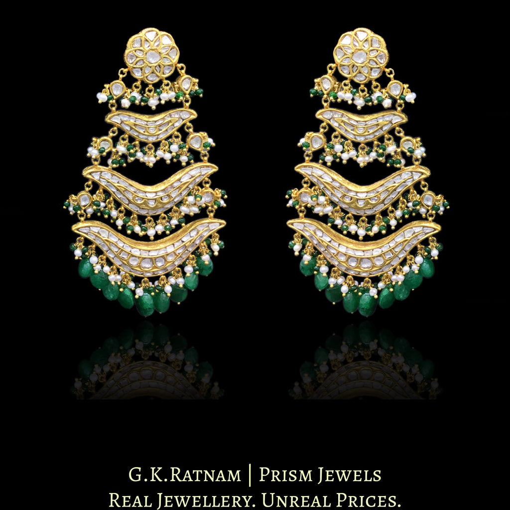 23k Gold and Diamond Polki pasa-style Chandelier Earring Pair - G. K. Ratnam