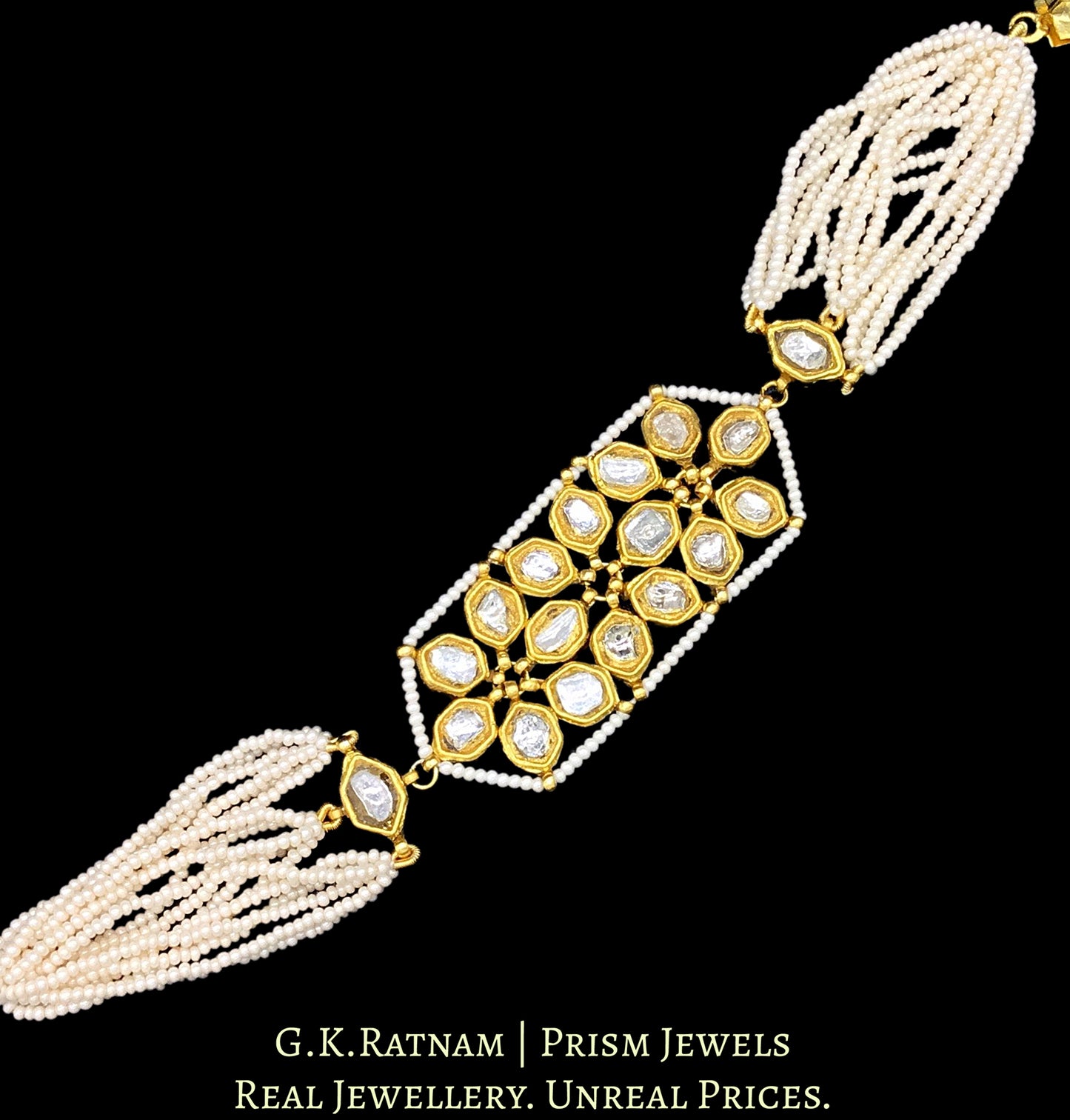 23k Gold and Diamond Polki Bracelet with Hexagonal Uncut Pieces