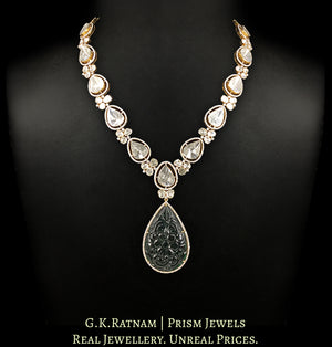 18k Gold And Diamond Polki Open Setting Necklace Set with far sized uncut diamonds