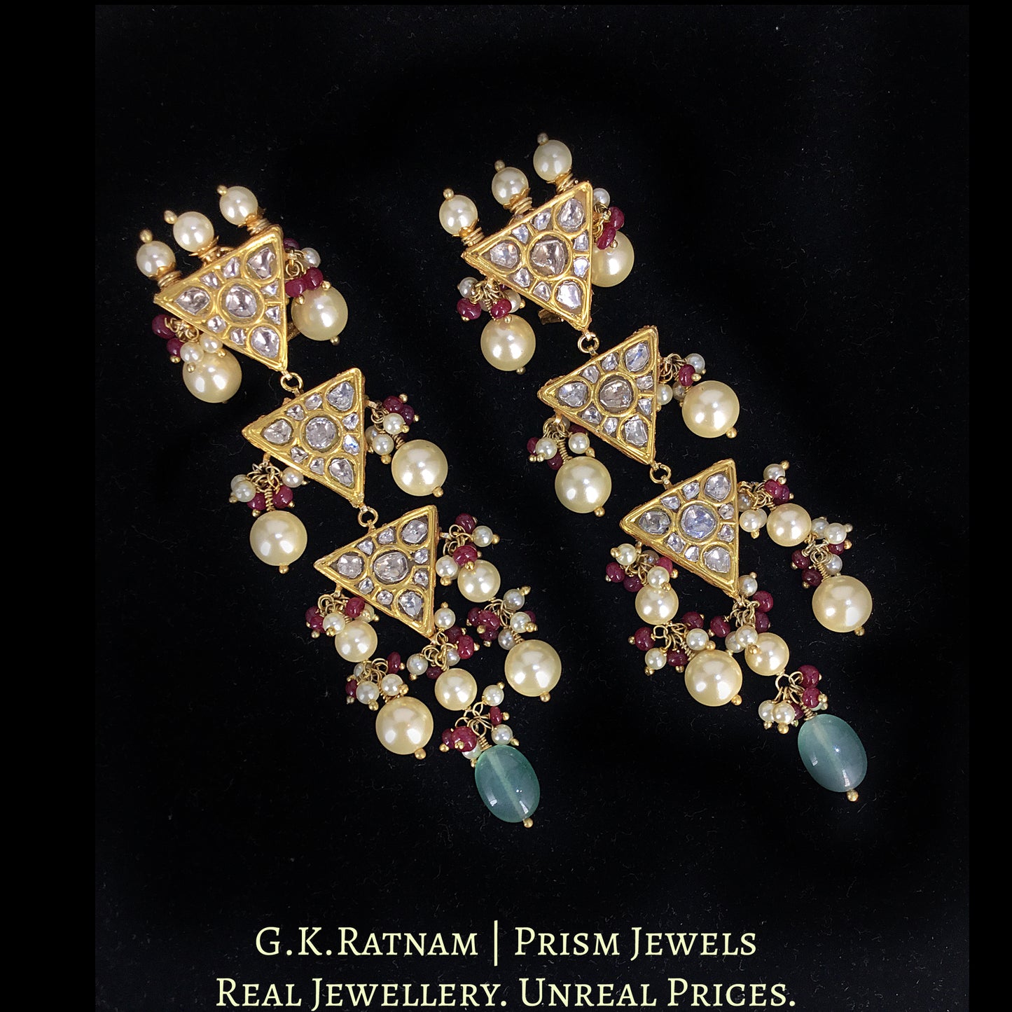 23k Gold and Diamond Polki Pendant Set with Rubies