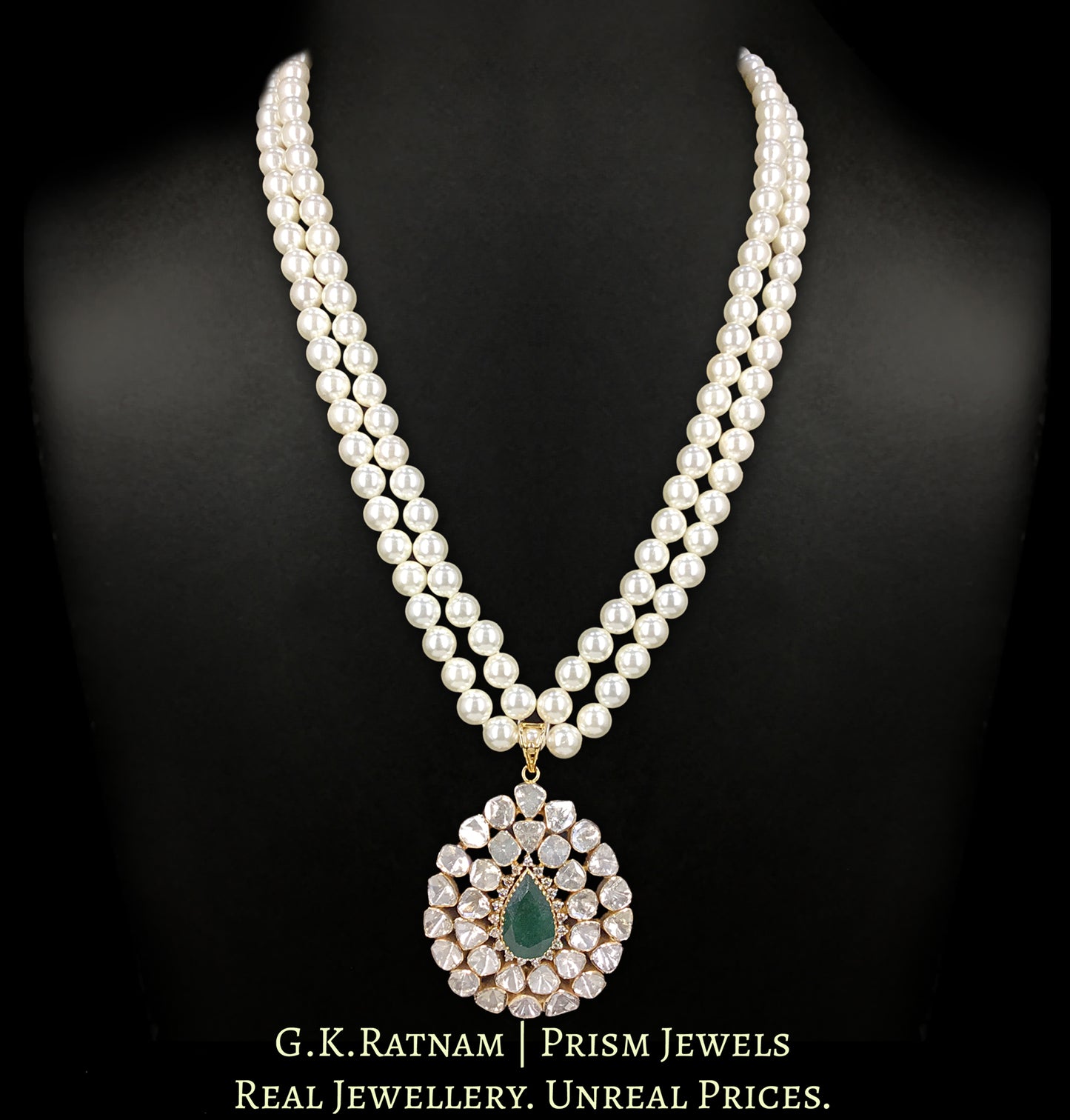 18k Gold and Diamond Polki Open Setting Pendant Set With changeable collets for Rubies, Blue Sapphires and Green Beryls