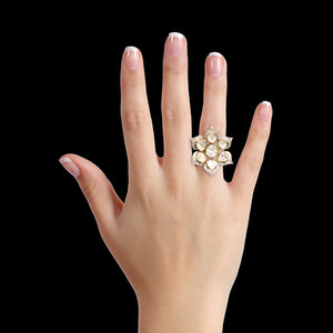 14k Gold and Diamond Polki Open Setting Floral Ring with three-dimensional petals - G. K. Ratnam