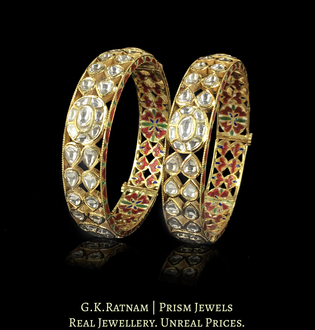 18k Gold And Diamond Polki Bangle Pair