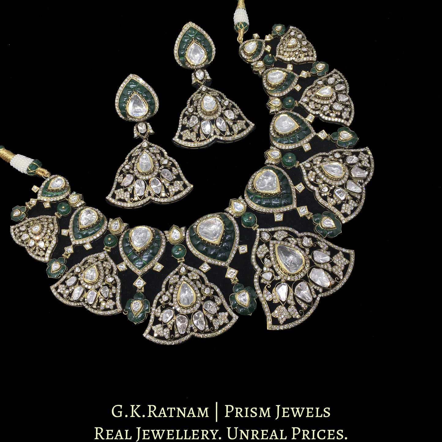 18k Gold and Diamond Polki Fusion Necklace Set in Victorian Finish