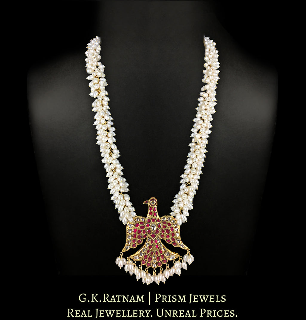 23k Gold and Diamond Polki south-style Baaz Pendant with Natural Freshwater Pearl Chains