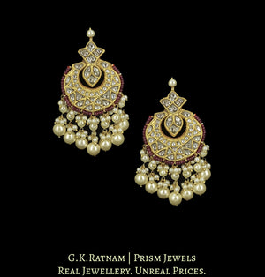 23k Gold And Diamond Polki Chand Bali Earring Pair strung in Rubies and Pearls