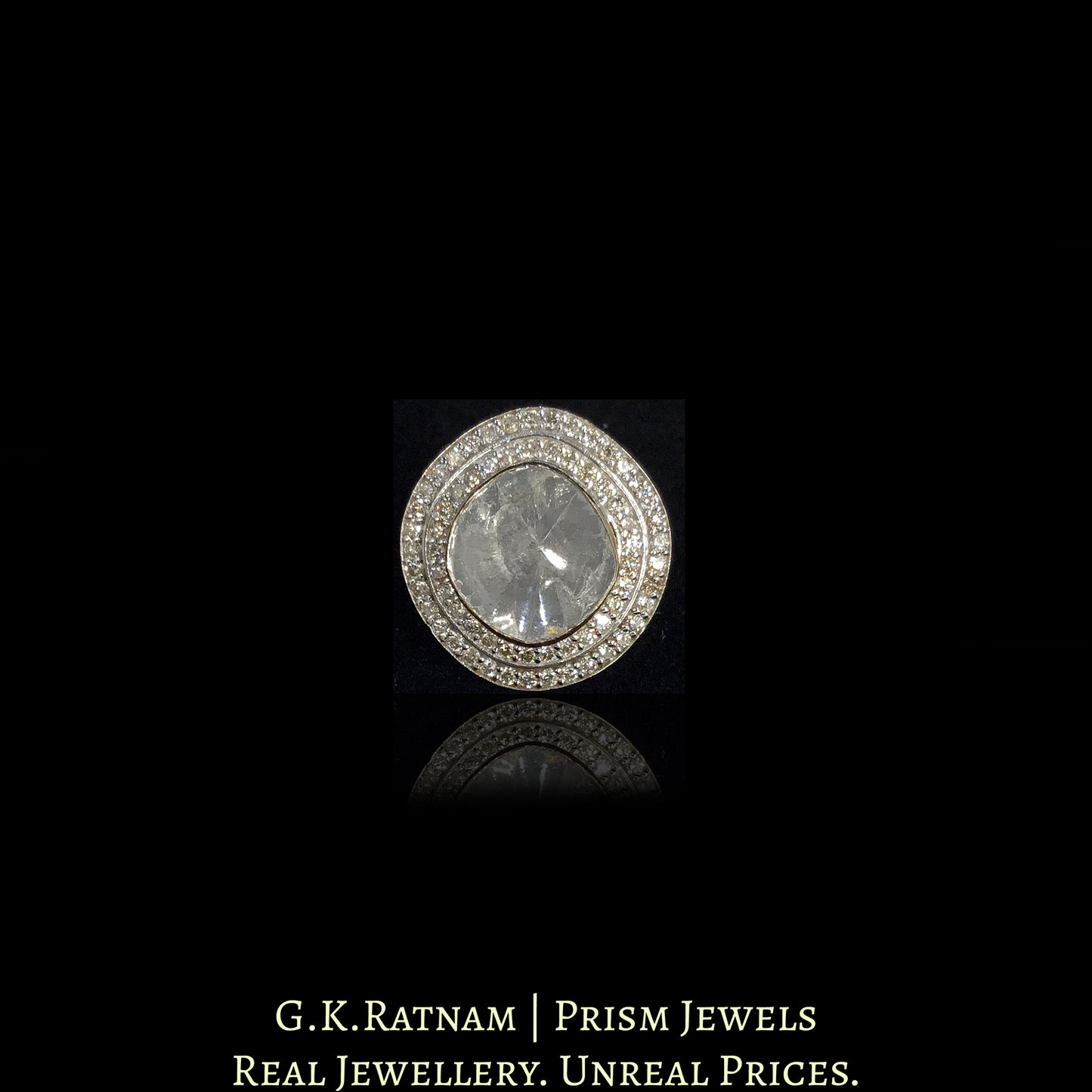 14k Gold and Diamond Polki Open Setting Ring with chunky polki at it's center