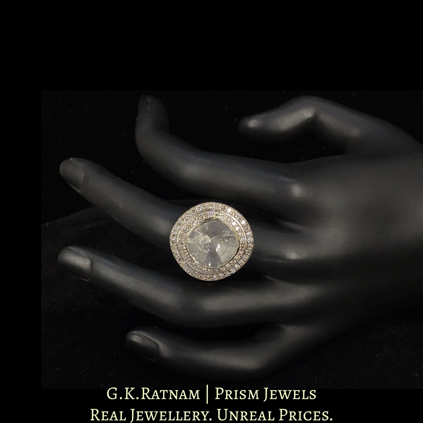 14k Gold and Diamond Polki Open Setting Ring with chunky polki at it's center