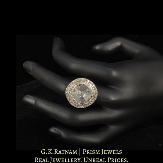 14k Gold and Diamond Polki Open Setting Ring with chunky polki at it's center