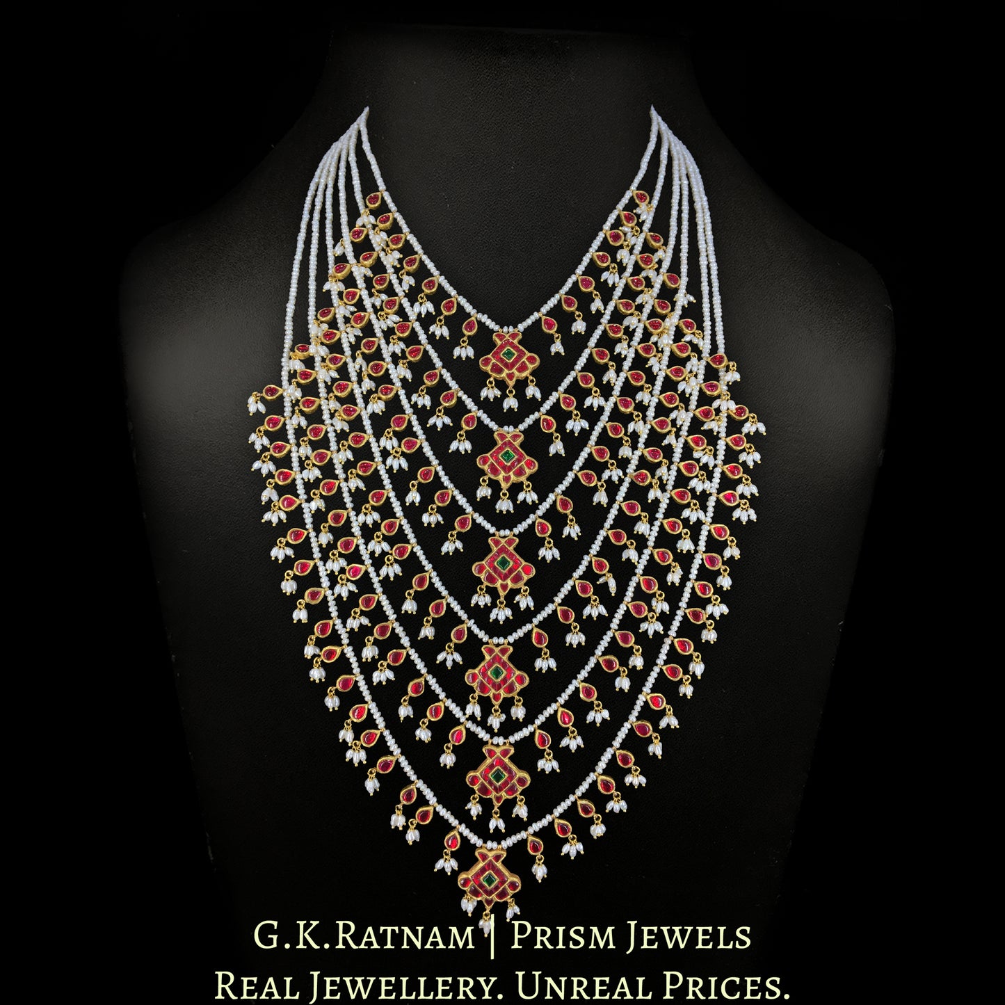 23k Gold and Diamond Polki south-style six-row Necklace