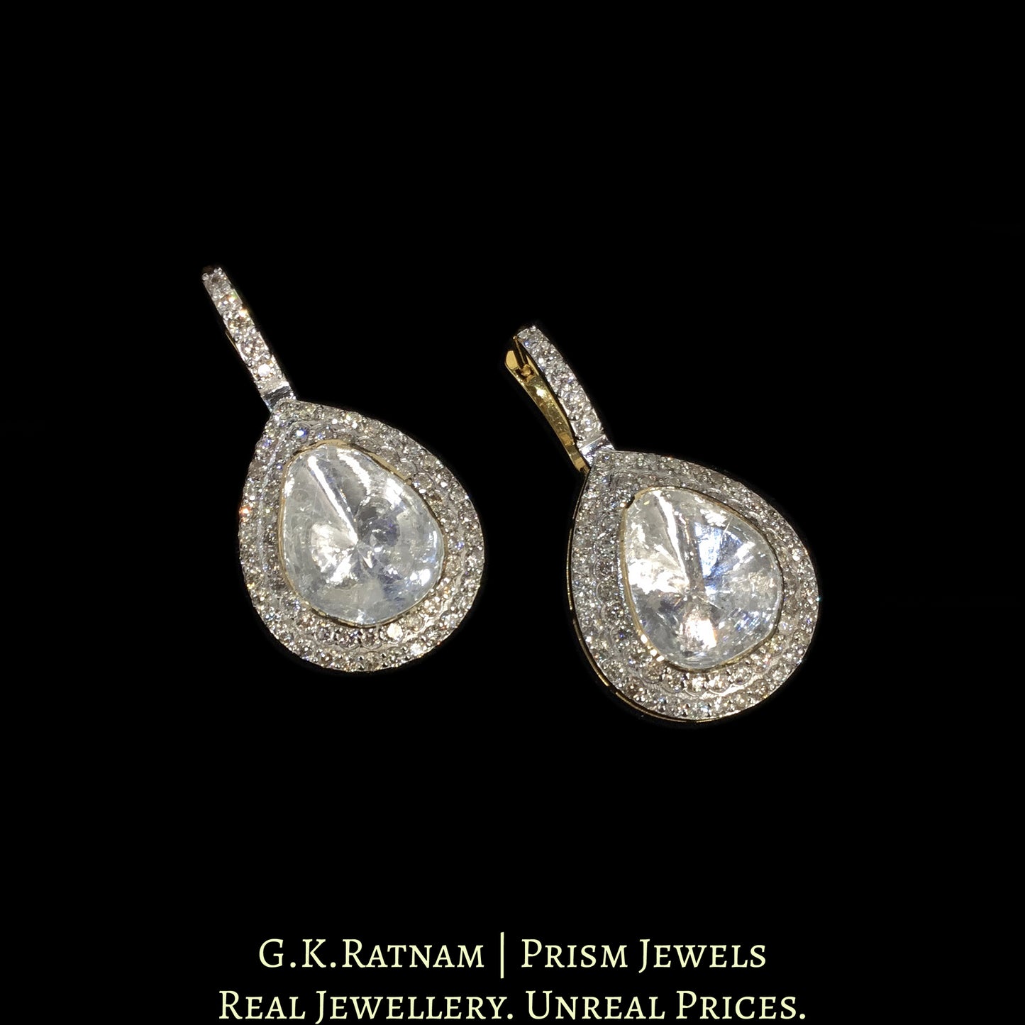 18k Gold and Diamond Polki Open Setting Earring Pair (Hoops)
