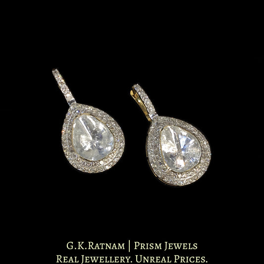 18k Gold and Diamond Polki Open Setting Earring Pair (Hoops)