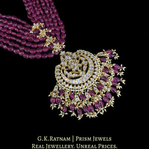 18k Gold and Diamond Polki Pendant with Natural (glass-filled) Rubies