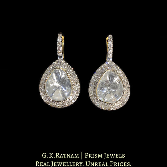 18k Gold and Diamond Polki Open Setting Earring Pair (Hoops)