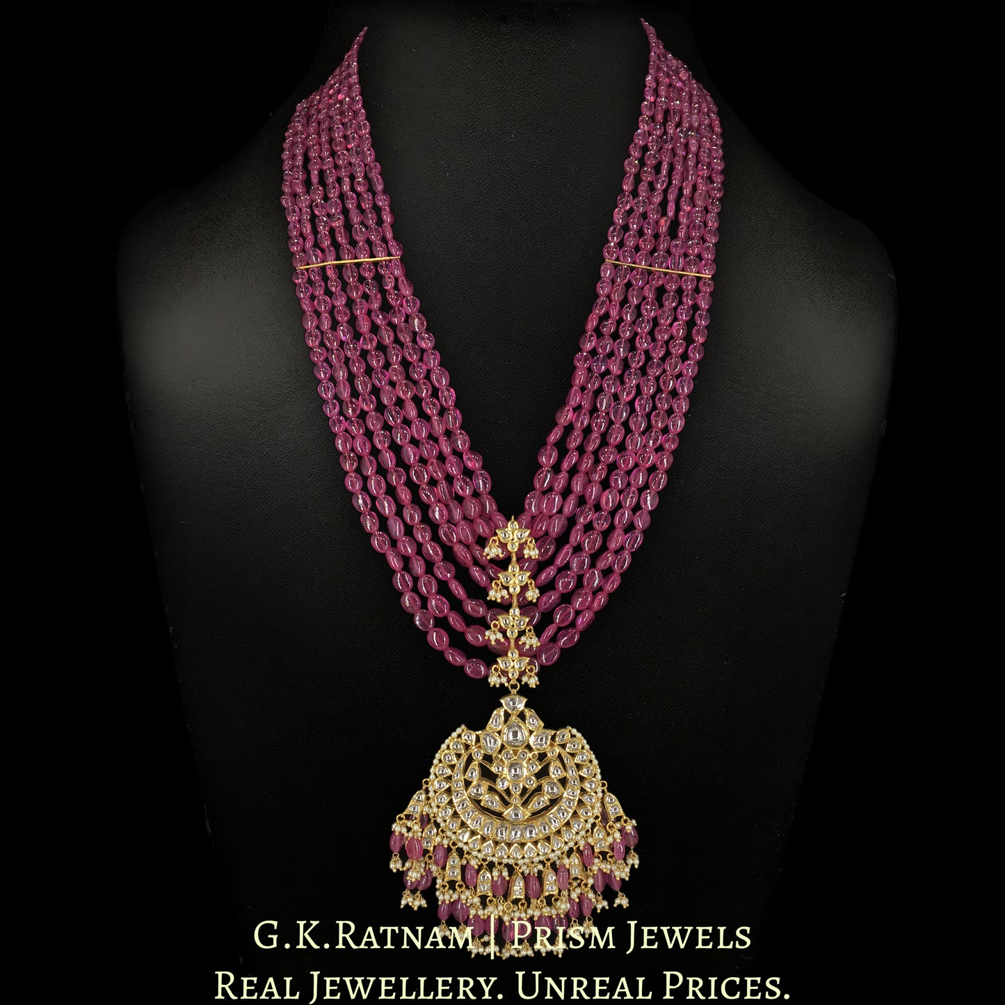 18k Gold and Diamond Polki Pendant with Natural (glass-filled) Rubies
