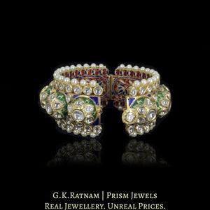 18k Gold and Diamond Polki Gajra / Pacheli Bangle with dual-tone enamelling