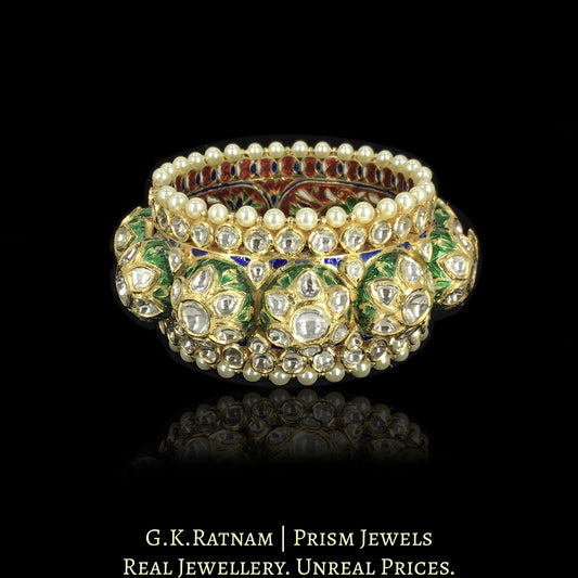 18k Gold and Diamond Polki Gajra / Pacheli Bangle with dual-tone enamelling