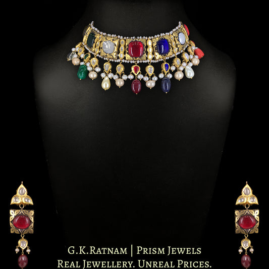 23k Gold and Diamond Polki Navratna Choker Necklace Set
