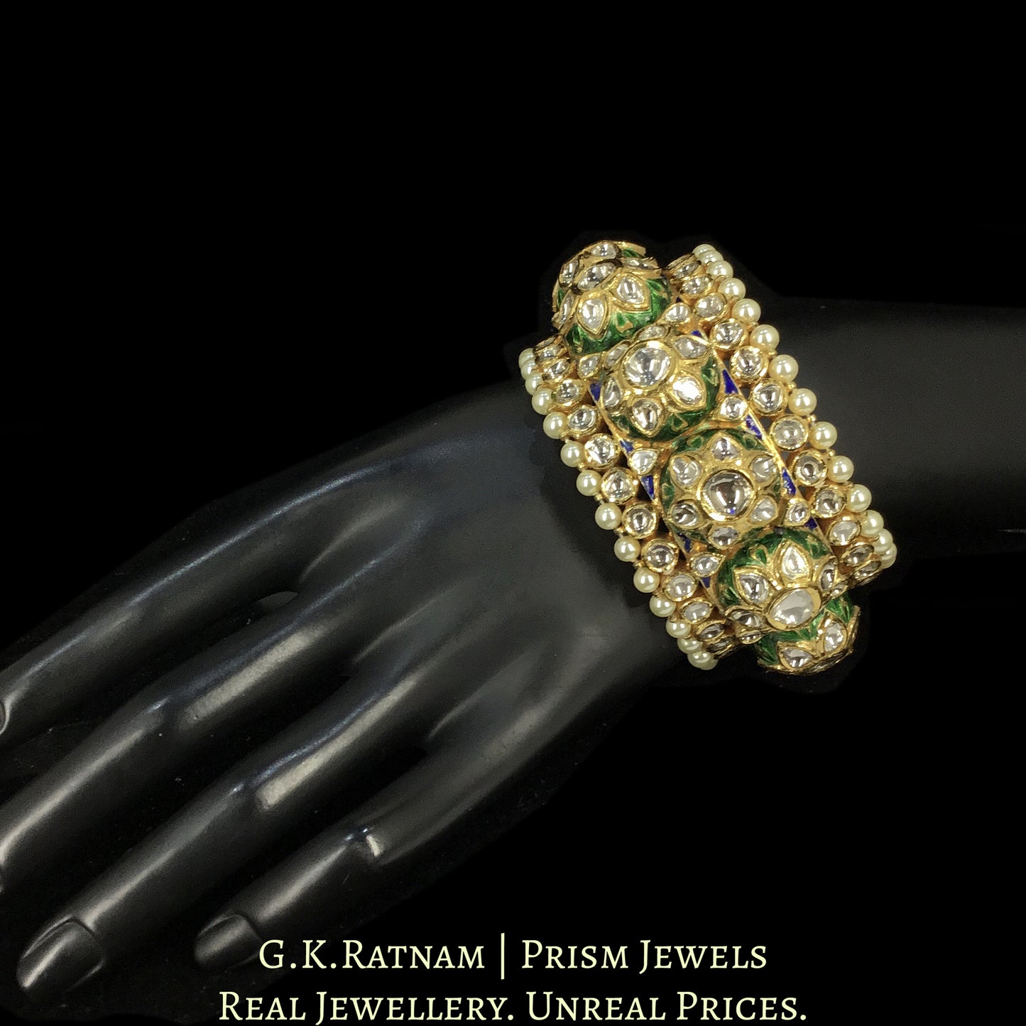 18k Gold and Diamond Polki Gajra / Pacheli Bangle with dual-tone enamelling
