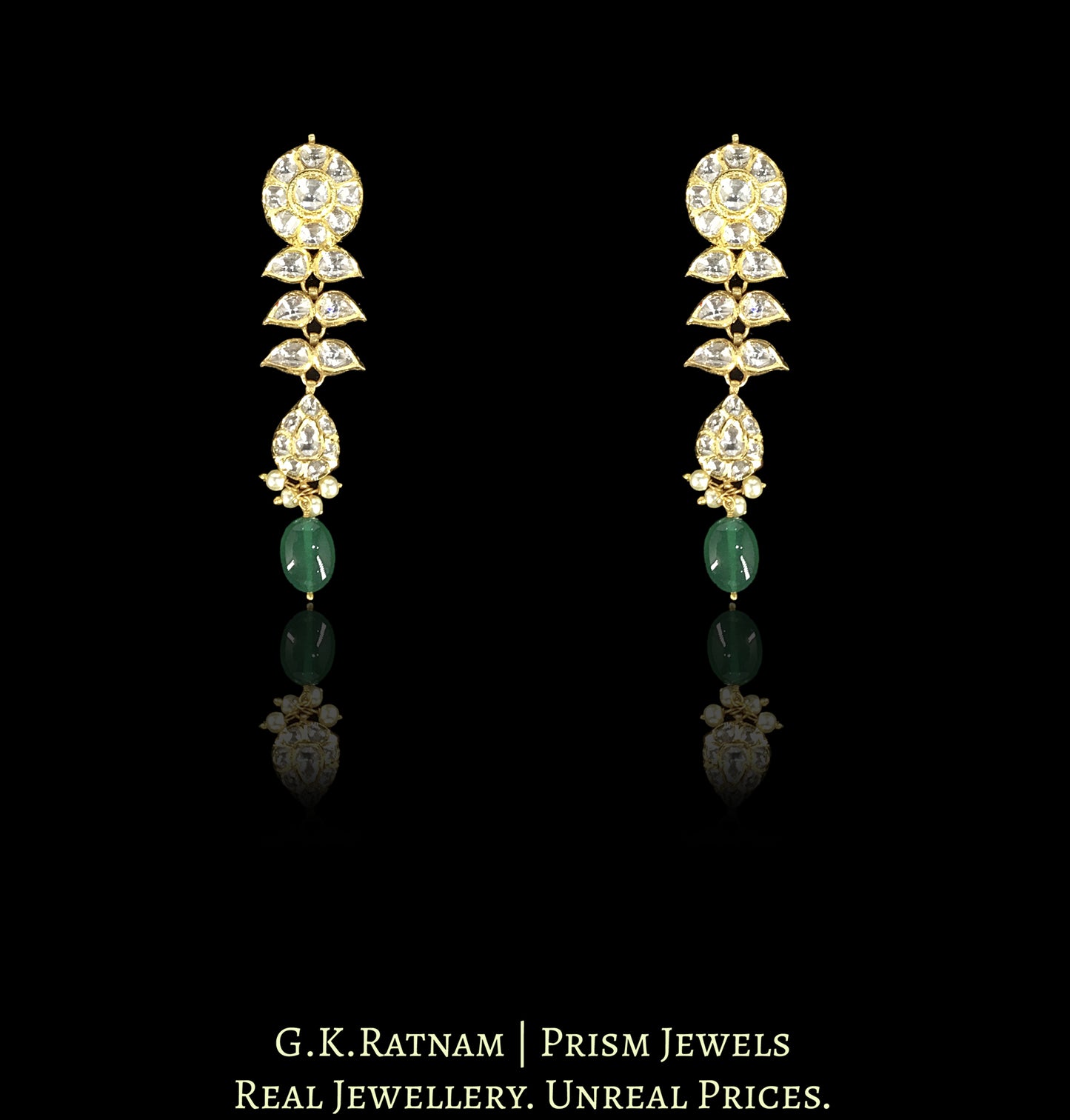18K Gold and Diamond Polki Choker Necklace Set With Green Beryls