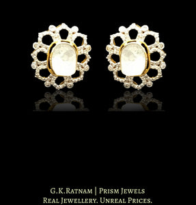 18k Gold and Diamond Polki Open Setting Tops / Studs Earring Pair with far sized uncuts surrounded by diamonds