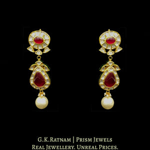 18k Gold and Diamond Polki Navratna Necklace Set with pear-shaped tikdas - G. K. Ratnam