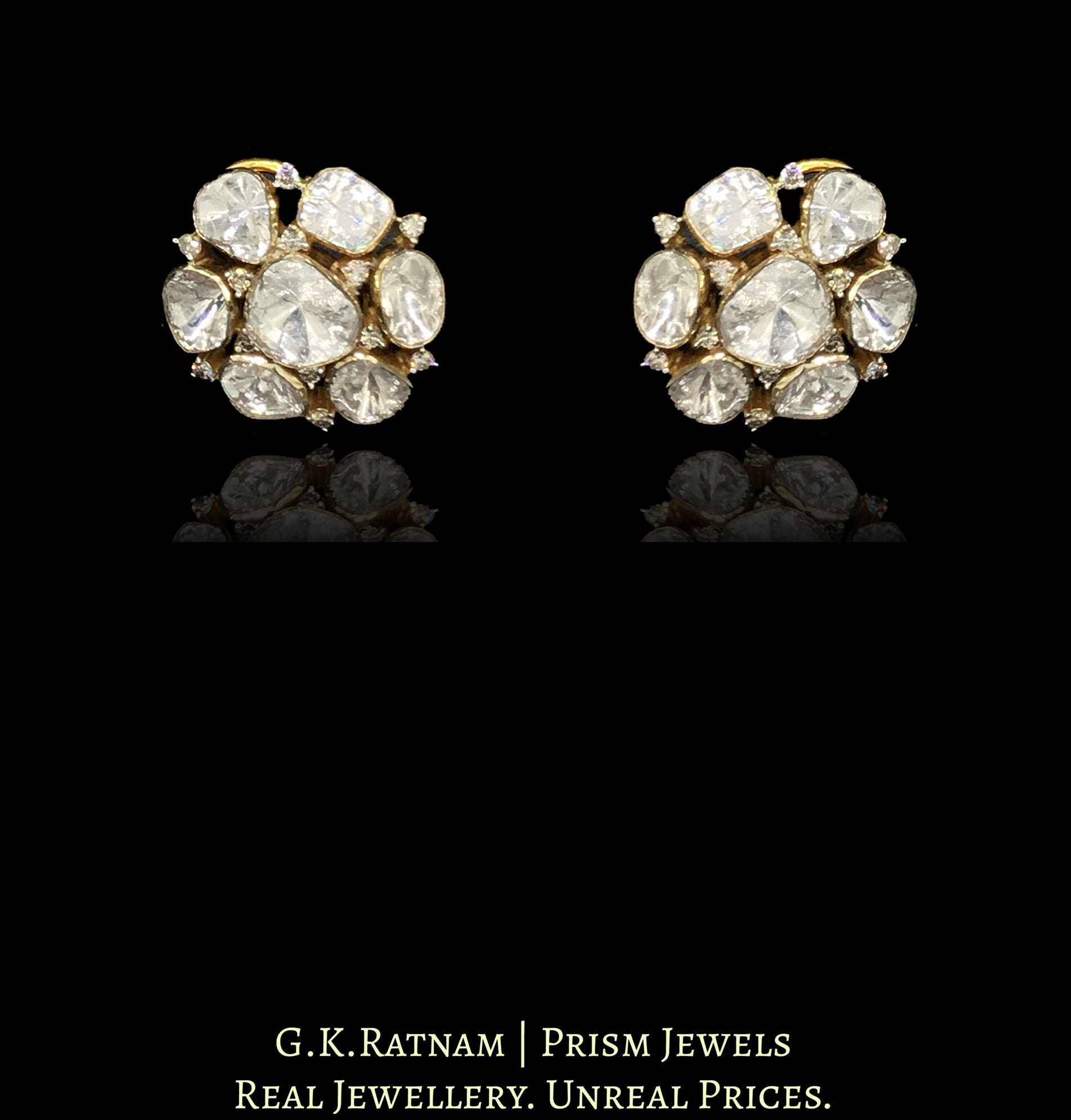 14k Gold and Diamond Polki Open Setting Tops / Studs Earring Pair with ...