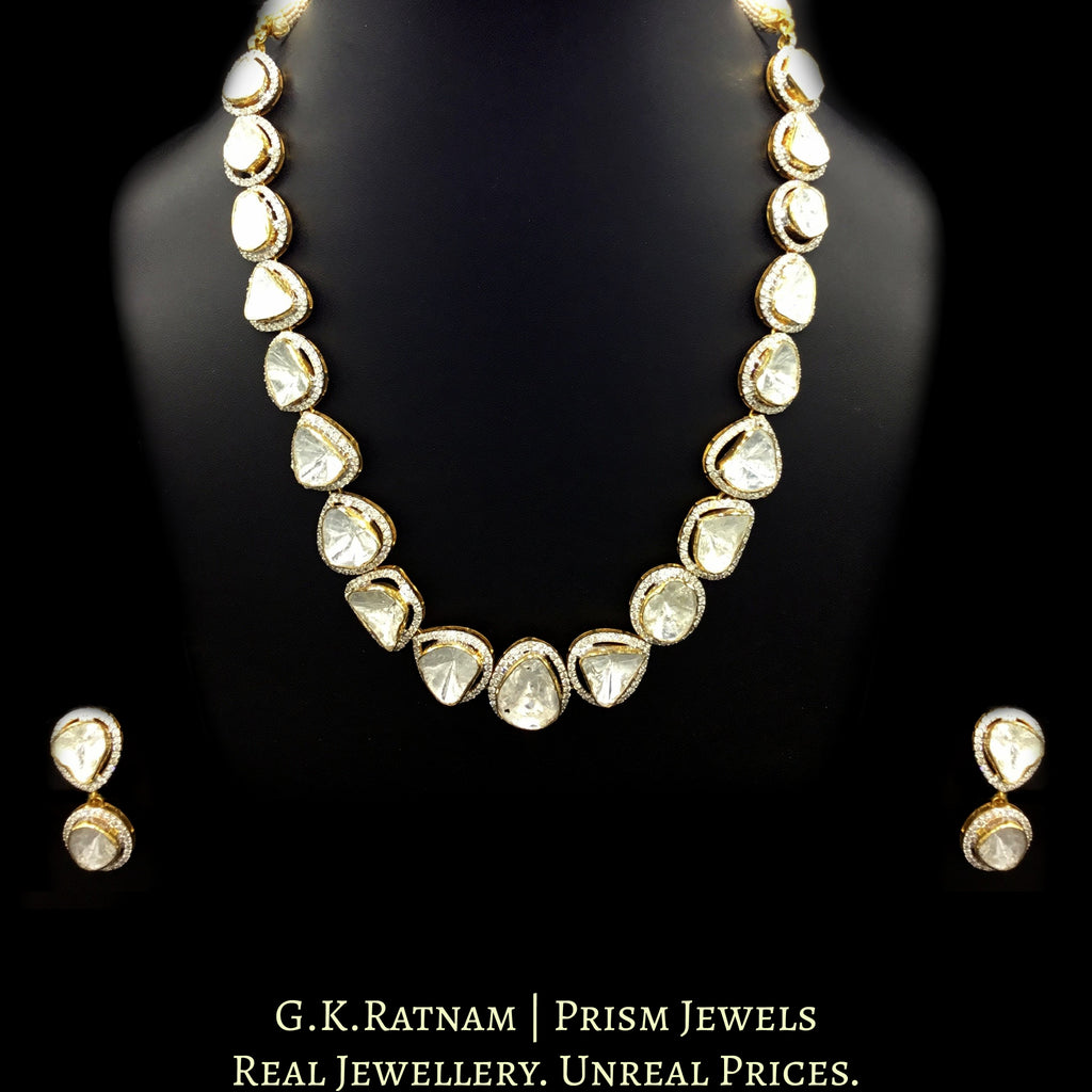 18k Gold and Diamond Polki Open Setting Single Line Necklace Set with far sized uncut diamonds - G. K. Ratnam