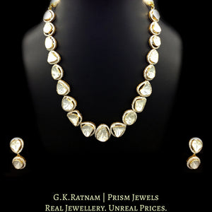 18k Gold and Diamond Polki Open Setting Single Line Necklace Set with far sized uncut diamonds - G. K. Ratnam