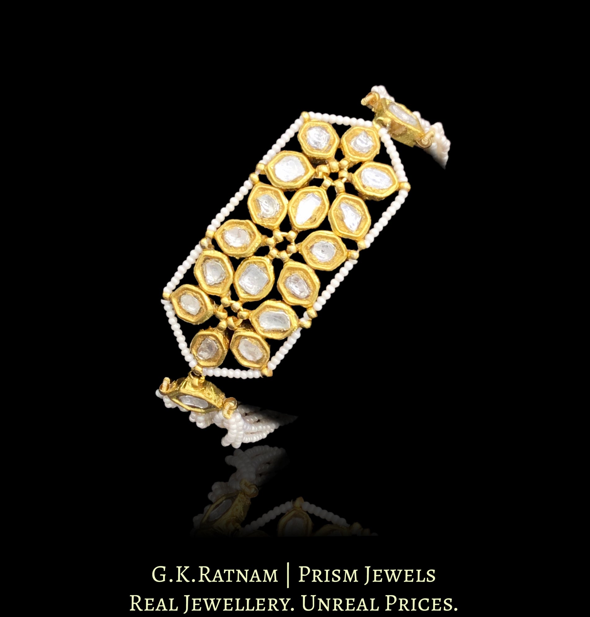 23k Gold and Diamond Polki Bracelet with Hexagonal Uncut Pieces