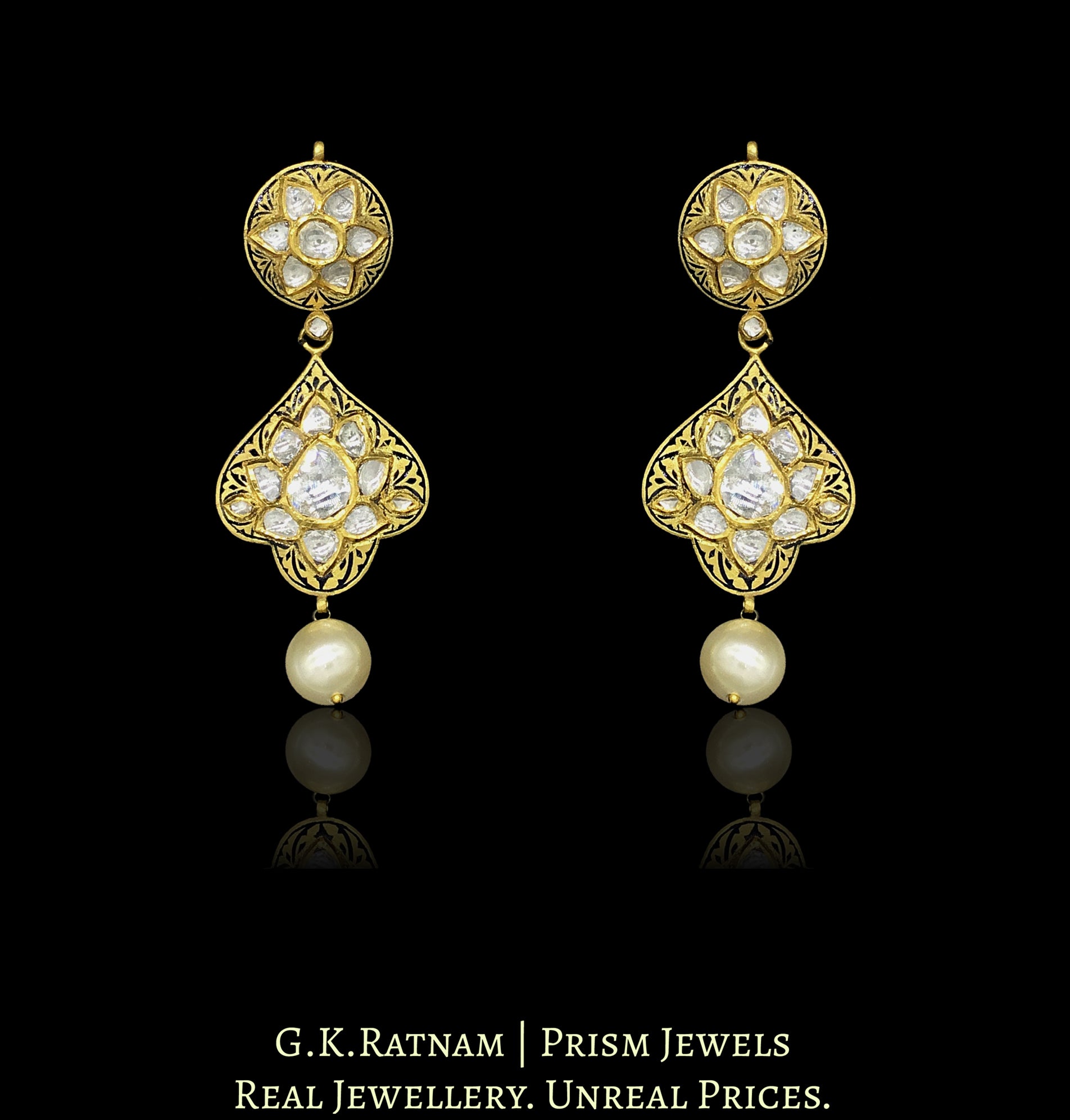 22k Gold and Diamond Polki Prataj Long Earring Pair - G. K. Ratnam