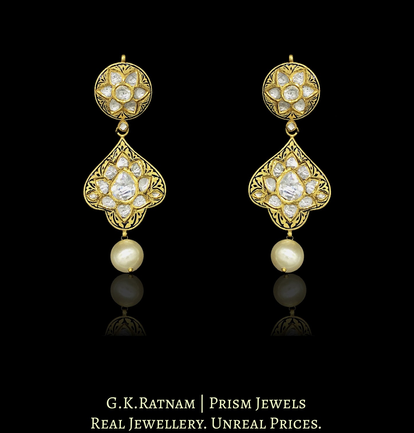 22k Gold and Diamond Polki Prataj Long Earring Pair - G. K. Ratnam