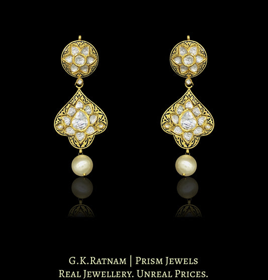 22k Gold and Diamond Polki Prataj Long Earring Pair - G. K. Ratnam