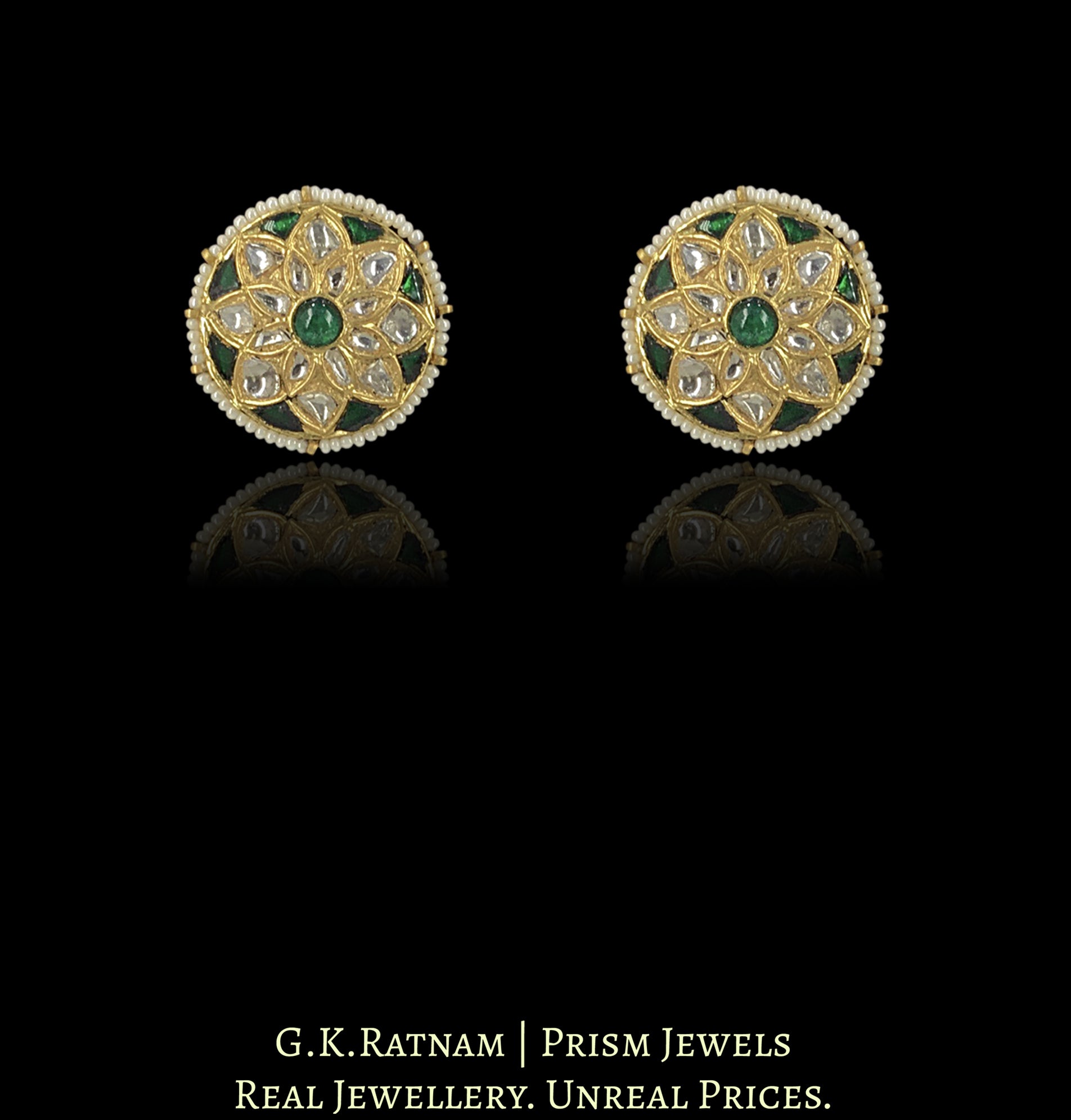 23k Gold and Diamond Polki Hybrid Pendant Set with a hint of green in Chid Bunches