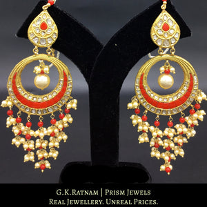 23k Gold and DIamond Polki Chand Bali Earring Pair with corals strung in chandelier style