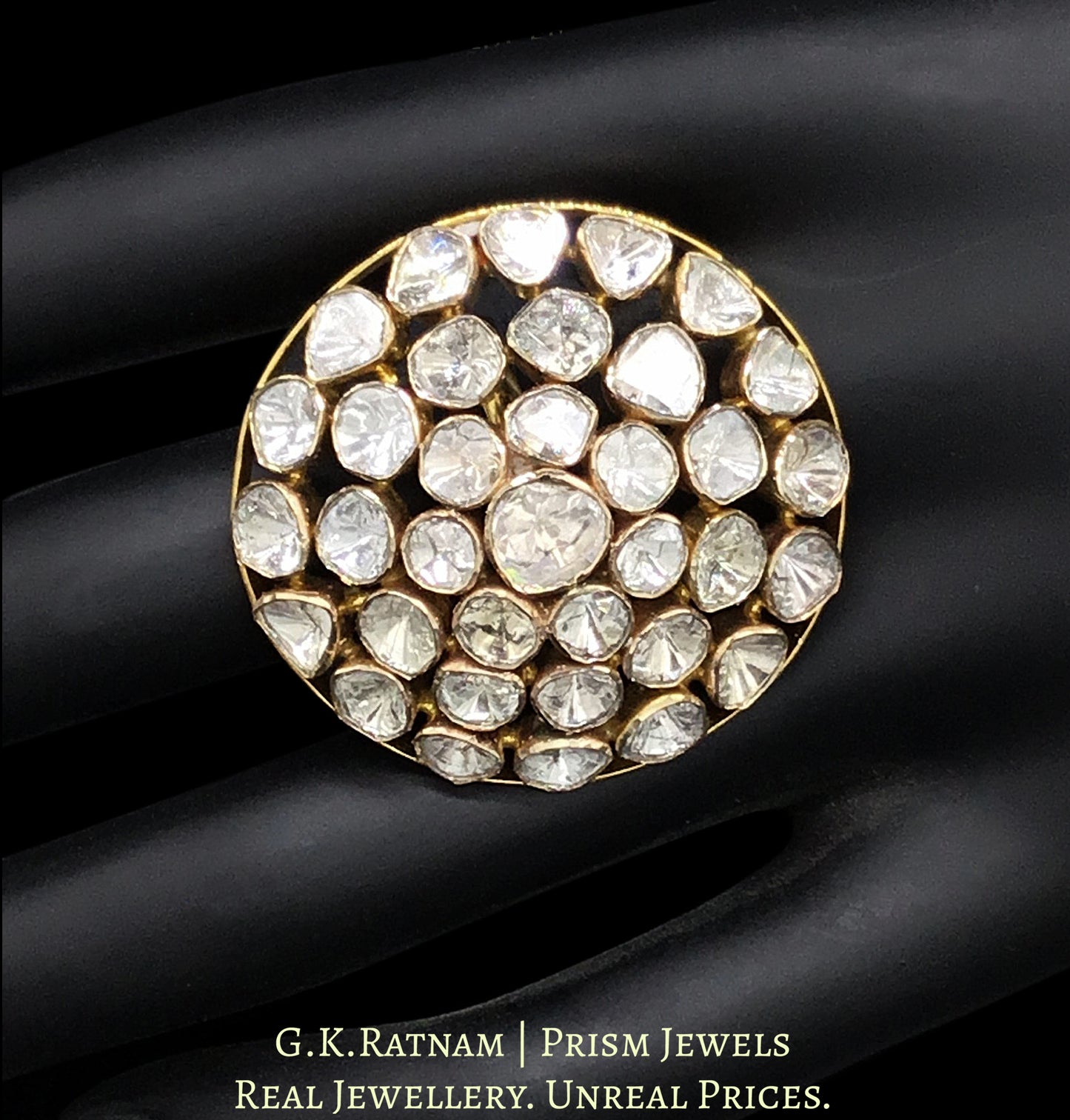 18k Gold and Diamond Polki Open Setting Round Ring with concentric uncuts