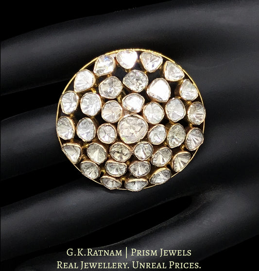18k Gold and Diamond Polki Open Setting Round Ring with concentric uncuts