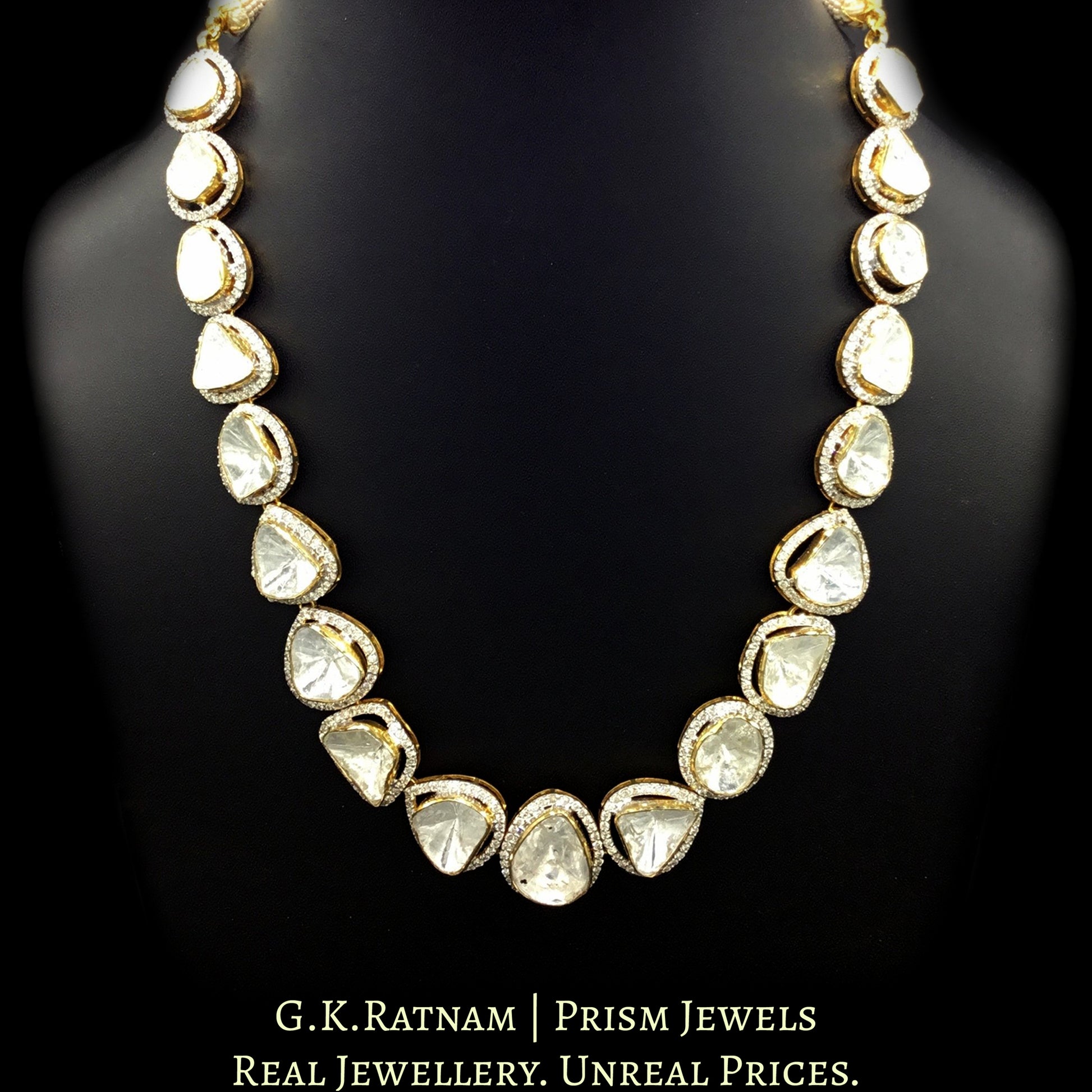 18k Gold and Diamond Polki Open Setting Single Line Necklace Set with far sized uncut diamonds - G. K. Ratnam
