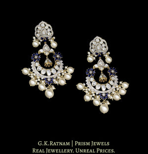 14k Gold and Diamond Polki Open Setting Chand Bali Earring Pair with hyderabadi pearls