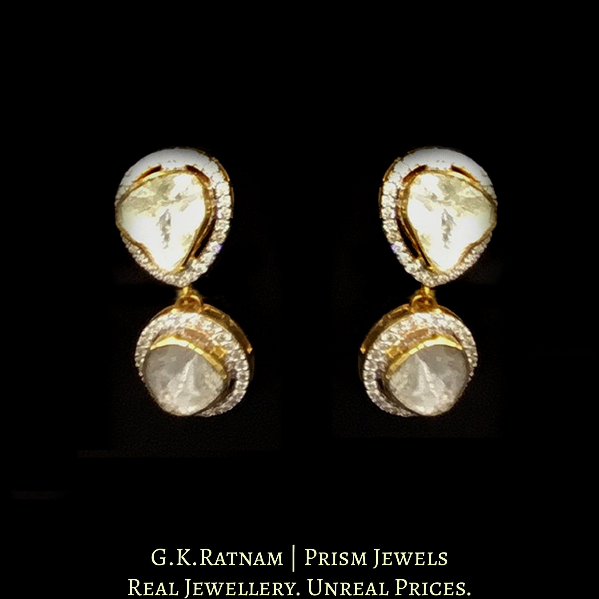 18k Gold and Diamond Polki Open Setting Single Line Necklace Set with far sized uncut diamonds - G. K. Ratnam