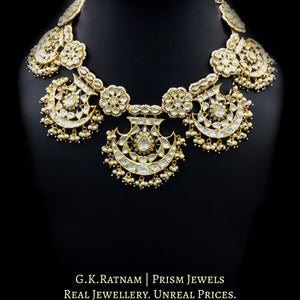 18k Gold and Diamond Polki Pankhi (fan) Necklace Set with Blue Enamelling - G. K. Ratnam